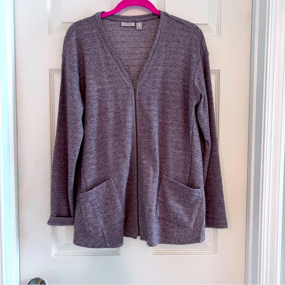 LOGO by Lori Goldstein Raised Stripe Sweater Knit Cardigan